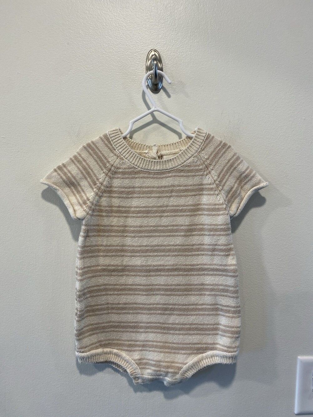 Quincy Mae Oat Knit Stripe Rowan Romper Size 18-24 Months Organic cotton Linen